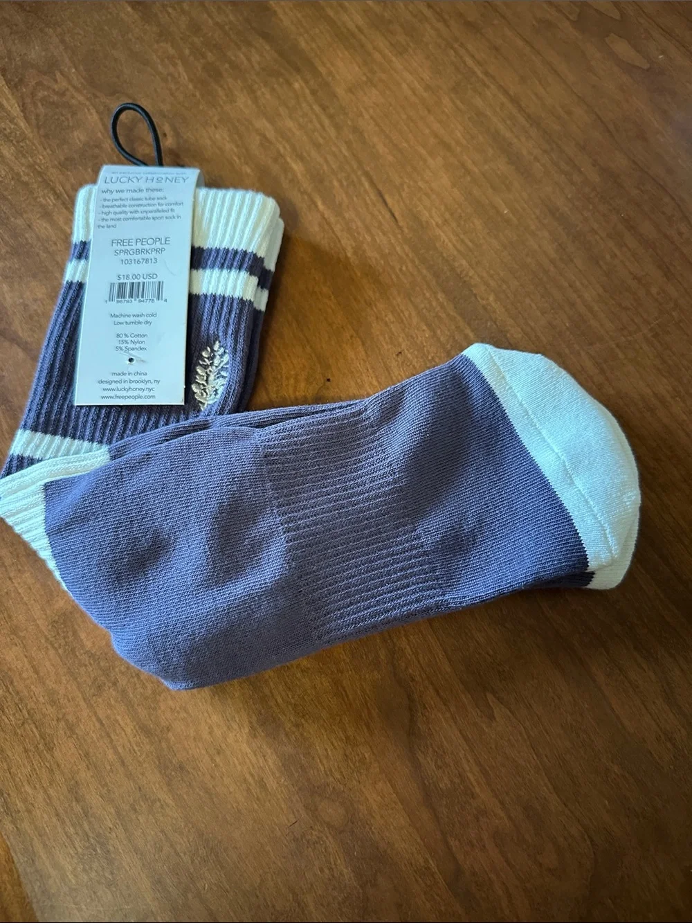 FP Spring Break Prep tube Purplelish Grey & Cream Athletic Tube Socks NWT